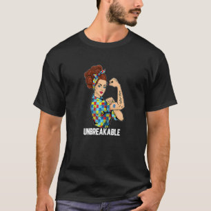 Womens Autism Mum Unbreakable Rosie The Riveter St T-Shirt