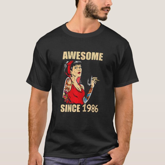 Womens Awesome Since 1986 Girl Tattoo Classic Birt T-Shirt (Front)