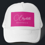 Womens Bachelorette Party Bridesmaid Name Pink Trucker Hat<br><div class="desc">Custom Add Image Text Here Clothing Apparel Template Personalised Women's Pink White Bachelorette Party Bridesmaid Name Baseball & Trucker Hats.</div>