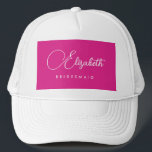 Womens Bachelorette Party Bridesmaid Name Pink Trucker Hat<br><div class="desc">Custom Add Image Text Here Clothing Apparel Template Personalised Women's Pink White Bachelorette Party Bridesmaid Name Baseball & Trucker Hats.</div>