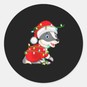 Womens Badger Christmas Lights Santa Costume Cute  Classic Round Sticker