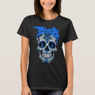 Womens Bandanna Sugar Skull Diabetes Awareness T-Shirt