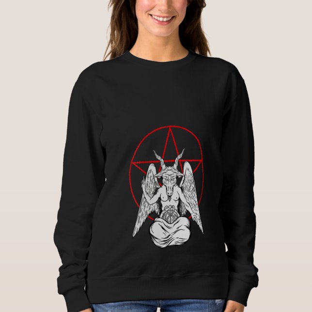 Womens Baphomet Praying Demon  Satanic Lucifer Bee Sweatshirt (Front)