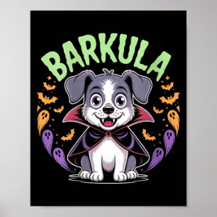 Womens Barkula Cute Dog Halloween Vampire V-Neck Poster