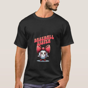 Womens Baseball Sister Cartoon Coquette Style Bow T-Shirt