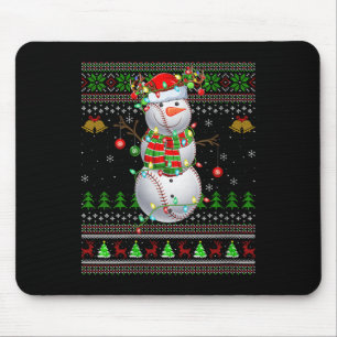 Womens Baseball Snowman Ugly Christmas Sweaters Sr Mouse Pad
