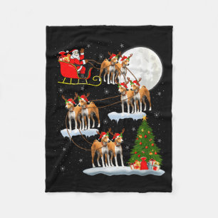 Womens Basenji Dog Santa Sleigh Flying Funny Magic Fleece Blanket