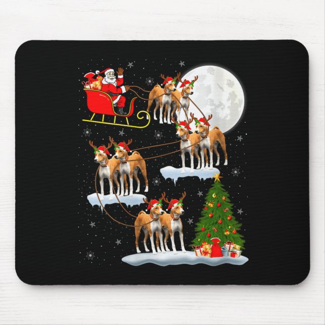 Womens Basenji Dog Santa Sleigh Flying Funny Magic Mouse Pad (Front)