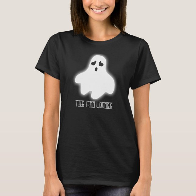 Women's Basic black Tee Halloween Ghost (Front)