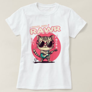 Women's Basic T-Shirt Rock & Rawr Cat