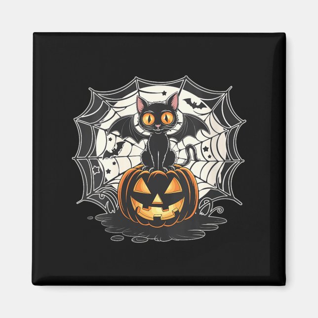 Womens Bat Halloween _ Black Cat Bat Wings Spooky Magnet (Front)
