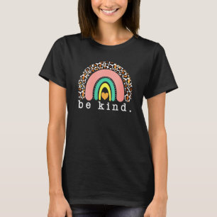 Womens Be Kind Leopard Boho Rainbow Trendy Youth W T-Shirt
