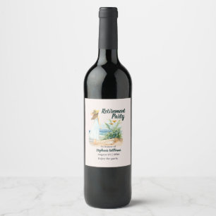 Womens Beach and Flowers Themed Retirement Party Wine Label
