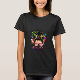 Womens Beach Life Messy Bun Black Hair Summer Vibe T-Shirt
