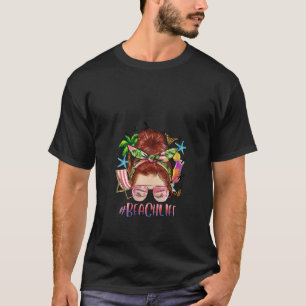 Womens Beach Life Messy Bun Red Hair Summer Viber  T-Shirt