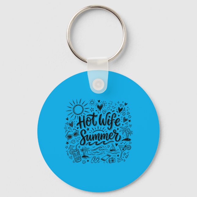 Womens Beach Summer Vacation Doodle Bachelorette Key Ring (Front)