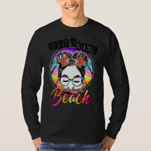 Womens Beach Vibes Messy Bun Sunglasses Summer T-Shirt