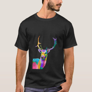 Womens Beautiful deer head colourful stag deer lov T-Shirt