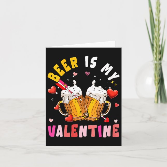 Women's Beer Is My Valentine Hearts Matching Drink Card (Front)