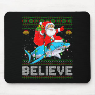 Womens Believe Xmas Funny Santa Riding Shark Ugly Mouse Pad