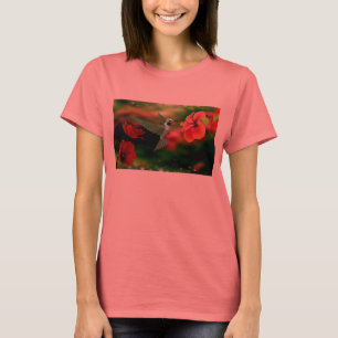 Womens bella ringer tshirt with a hummingbird