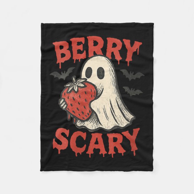 Womens Berry Y Cute Ghost Strawberry Halloween Pun Fleece Blanket (Front)