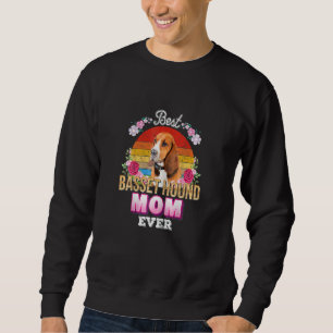 Womens Best Dog Mum Ever Basset Hound Floral Retro Sweatshirt