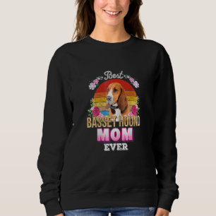 Womens Best Dog Mum Ever Basset Hound Floral Retro Sweatshirt