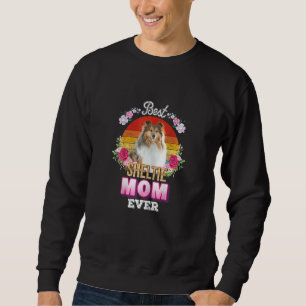 Womens Best Dog Mum Ever Sheltie Floral Retro Mot Sweatshirt