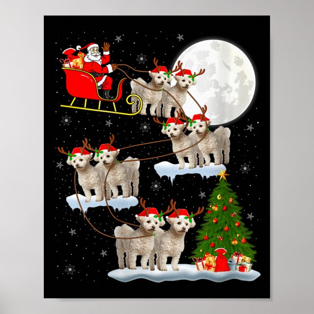 Womens Bichon Frise Dog Santa Sleigh Flying Funny  Poster (Front)