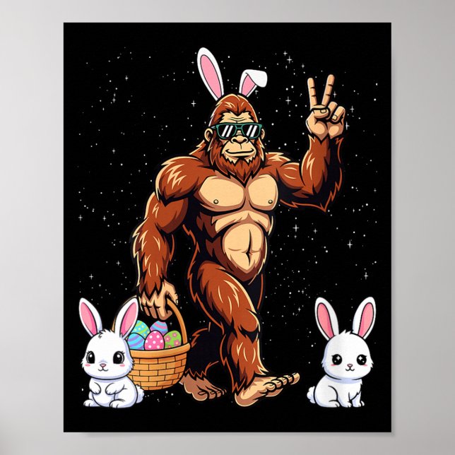 Women's bigfoot easter day rabbit funny easter poster (Front)