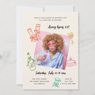 Womens Birthday Cocktail Party Photo Invitation