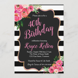 Women's Birthday Invitation pink and black