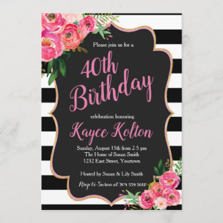 Women's Birthday Invitation pink and black
