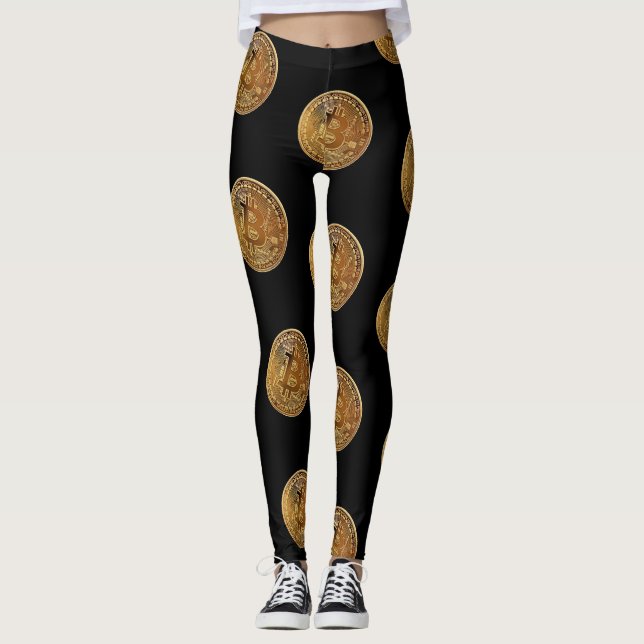 Women's Bitcoin Black Crypto Leggings (Front)