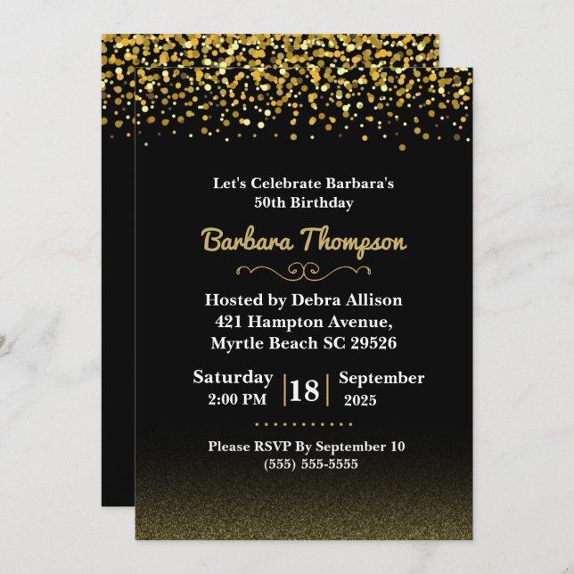 Women's  Black and Gold Invitation (Front/Back)