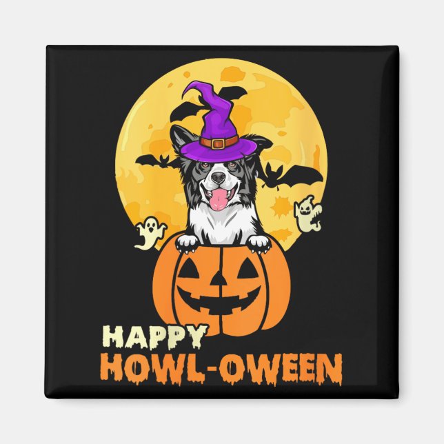 Womens Black And White Border Collie Witch Dog Magnet (Front)