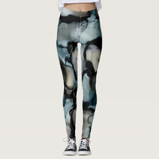 Women's Black & Blue Abstract Leggings