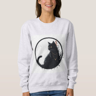 women's black cat design t-shirt sweatshirt