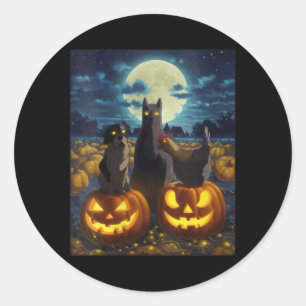 Womens Black Cat Dog Chicken Halloween Pumpkin Classic Round Sticker
