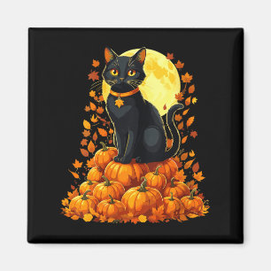 Womens Black Cat Pumpkin Halloween Fall Autumn Magnet