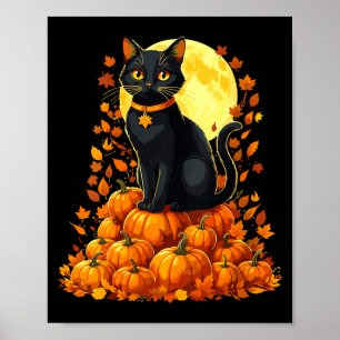 Womens Black Cat Pumpkin Halloween Fall Autumn Poster