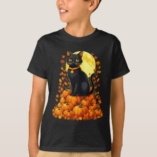 Womens Black Cat Pumpkin Halloween Fall Autumn T-Shirt
