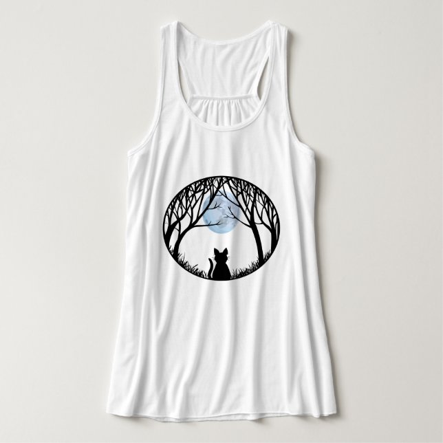 Women's Black Cat Shirt Fat Cat Lady's Tank Top (Design Front)