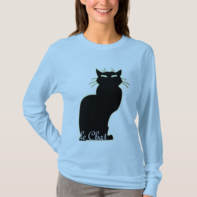 Women's Black Cat Shirt le Chat Ladies Cat Top (Front)