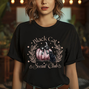 Womens Black Cat Social Club Halloween T-Shirt