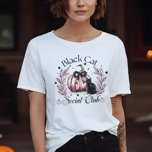 Womens Black Cat Social Club Halloween T-Shirt