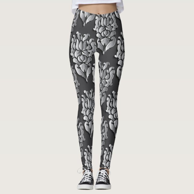 Women's Black Damask Leggings (Front)