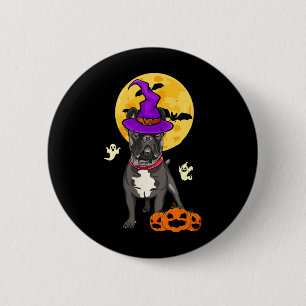 Womens Black French Bulldog Witch Halloween 6 Cm Round Badge
