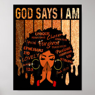 Womens black girl queen god says am melanin poster